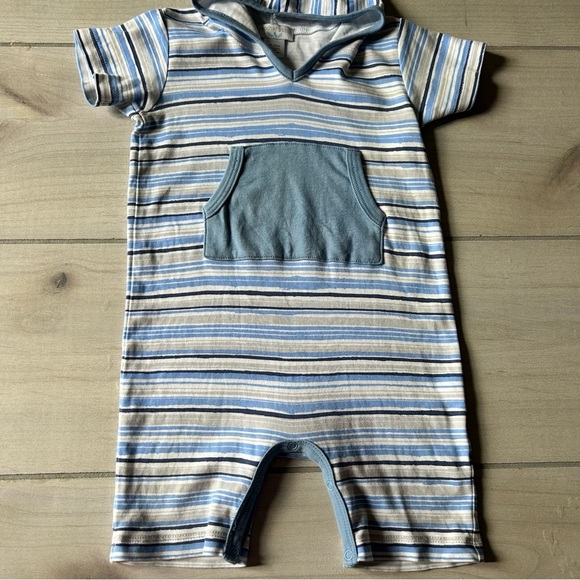 NWOT 100% Pima Cotton Feather Baby Hooded Striped Blue and White Kids Romper - Picture 4 of 5